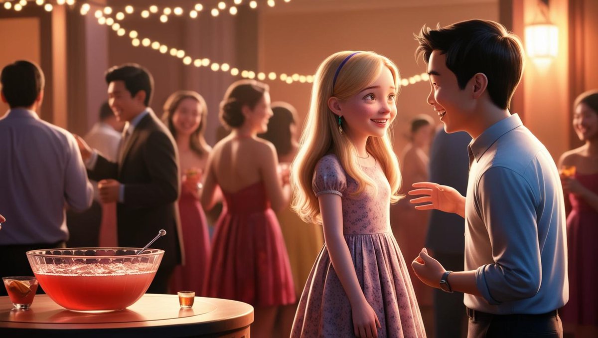 ClareSharp7323's tweet photo. At a party, a shy girl stands alone. A boy comes over to chat. They talk all night and become close friends. https://t.co/2DINicUNLI