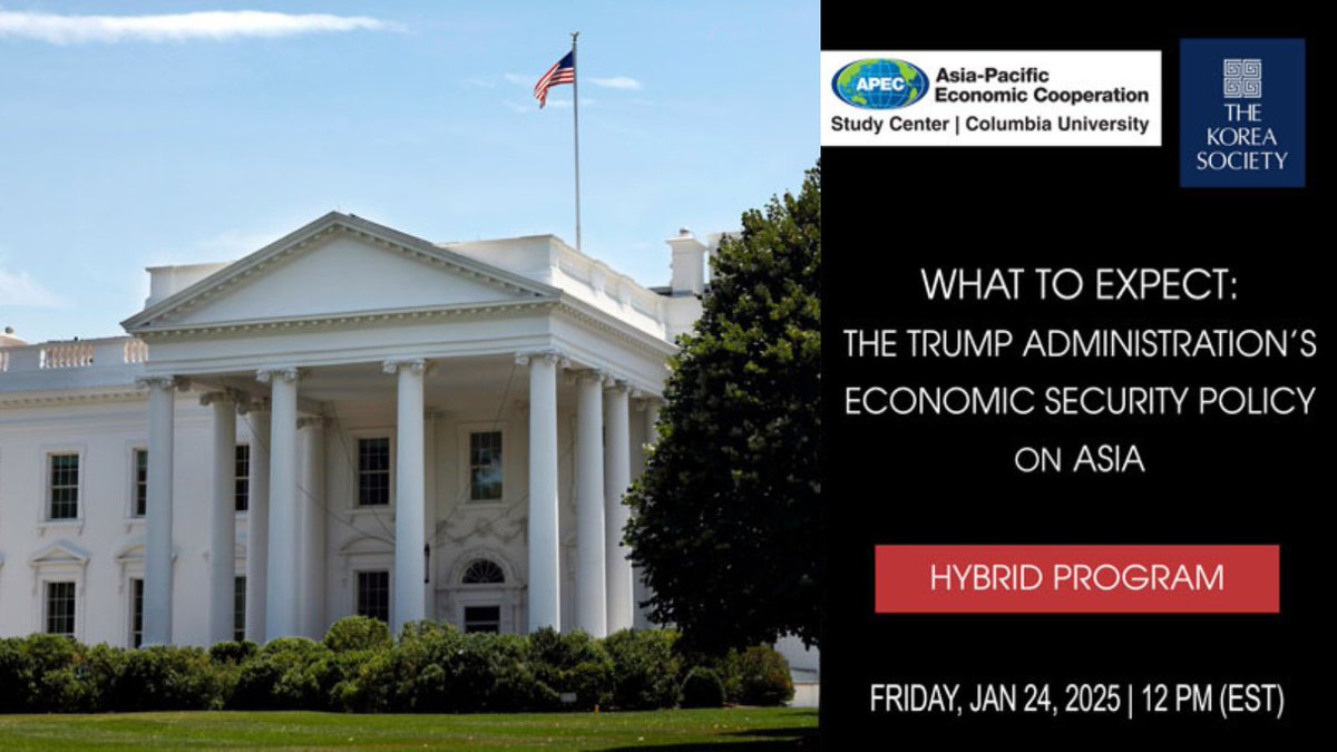 The Korea Society (@koreasociety) on Twitter photo Join us next Friday for a discussion on the Trump administrationās Asia economic security policy w/ CSIS' <a href="/NGirishankar/">Navin Girishankar</a> & former ROK trade minister Yeo Han-koo. Moderated by Korea Society Pres/CEO Tom Byrne.
w/ <a href="/Columbia_APEC/">APEC Study Center (ASC), Columbia University</a>
š RSVP in person or online: koreasociety.org/policy-and-cor⦠Join us next Friday for a discussion on the Trump administrationās Asia economic security policy w/ CSIS' <a href="/NGirishankar/">Navin Girishankar</a> & former ROK trade minister Yeo Han-koo. Moderated by Korea Society Pres/CEO Tom Byrne.
w/ <a href="/Columbia_APEC/">APEC Study Center (ASC), Columbia University</a>
š RSVP in person or online: koreasociety.org/policy-and-corā¦