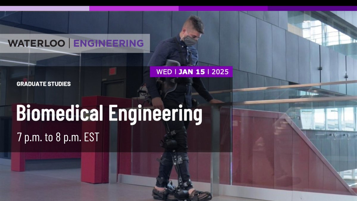 WaterlooENG's tweet image. 🦾 Are you interested in advancing your expertise in Biomedical Engineering? Join us to discover our brand-new collaborative graduate program in Biomedical Engineering. 

📅 Jan 15, 7 p.m.- 8 p.m. bit.ly/4h6FGZn

#BiomedicalEngineering #UWaterloo #WaterlooEngineering