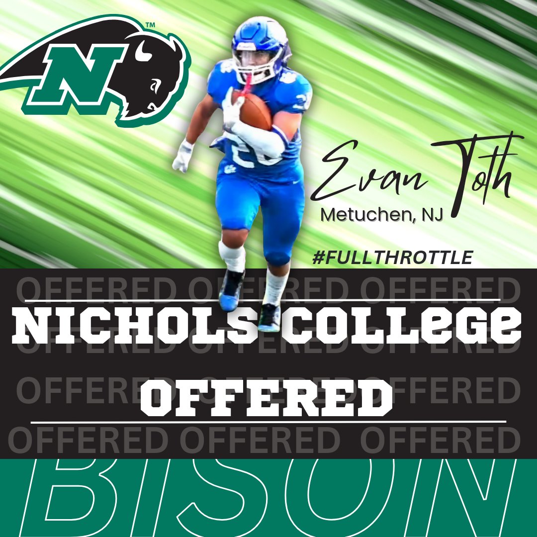 Evan Toth (@evantoth8) on Twitter photo After a great visit and conversation with <a href="/CoachVBisonHC/">Vinny Marino</a> I am blessed to receive an offer from Nichols College. <a href="/metuchenhsfoot1/">metuchenhsfootball</a> <a href="/FulliloveT3/">T'Juan Fullilove</a> <a href="/NicholsBisonFB/">Nichols Football</a> After a great visit and conversation with <a href="/CoachVBisonHC/">Vinny Marino</a> I am blessed to receive an offer from Nichols College. <a href="/metuchenhsfoot1/">metuchenhsfootball</a> <a href="/FulliloveT3/">T'Juan Fullilove</a> <a href="/NicholsBisonFB/">Nichols Football</a>