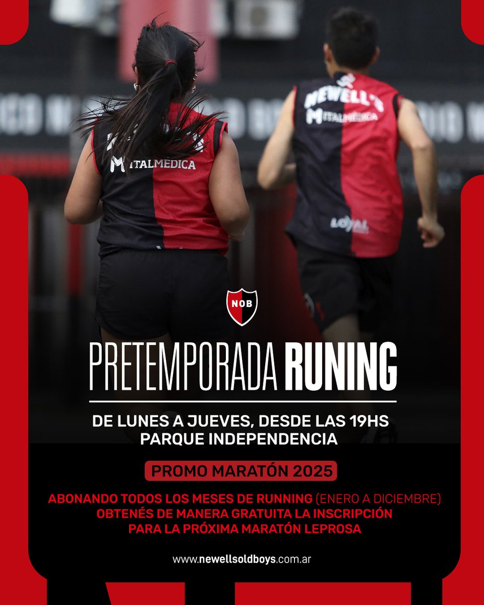 Running 2025 🏃🏽

🔛 Comenzó la pretemporada en el Parque Independencia, de lunes a jueves, a partir de las 19hs.

Además, para quienes abonen todos los meses de actividad, la inscripción para la próxima maratón leprosa será 𝗴𝗿𝗮𝘁𝘂𝗶𝘁𝗮.

¿Querés sumarte? 📲 3416 87-4905