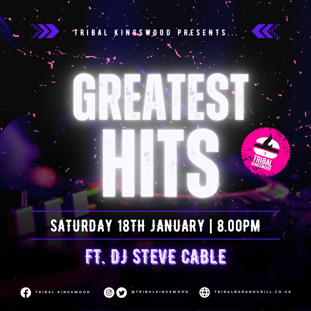 Tribal Kingswood (@tribalbarhull) on Twitter photo DJ Steve Cable brings the Greatest Hits to Tribal Kingswood this Saturday night - secure your tables now πͺ©πΆ
Call 01482 458301, or email email events@tribalbarandgrill.co.uk πβοΈ
π #TribalKingswood DJ Steve Cable brings the Greatest Hits to Tribal Kingswood this Saturday night - secure your tables now πͺ©πΆ
Call 01482 458301, or email email events@tribalbarandgrill.co.uk πβοΈ
π #TribalKingswood