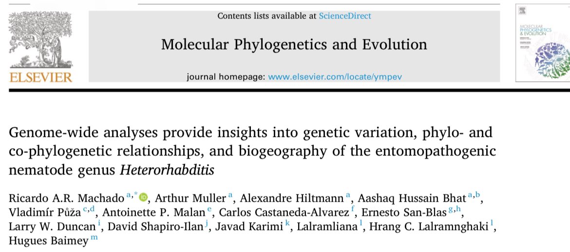 Our latest paper delves into the evolution and biogeography of entomopathogenic nematodes (Heterorhabditis), leveraging whole genome sequence analyses for the first time to also offer valuable taxonomic insights. 🧬🪱 #Genomics #Taxonomy

doi.org/10.1016/j.ympe…