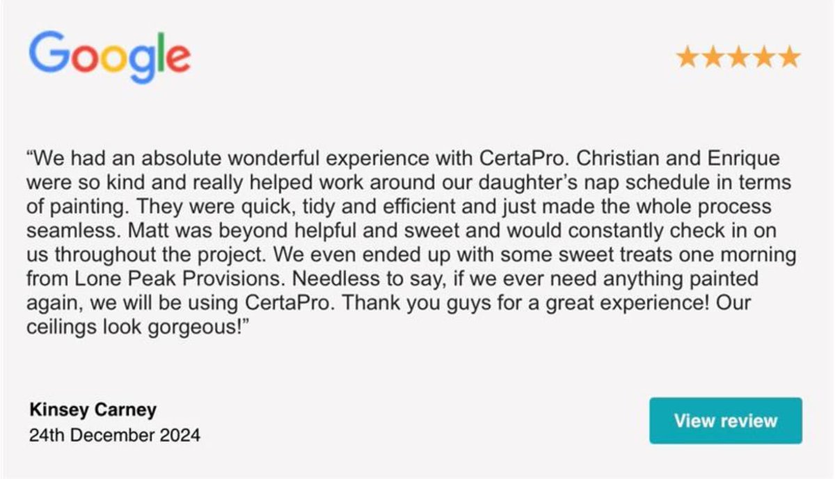 CertaProMontana's tweet photo. At CertaPro Painters of Southern Montana we take pride in delivering 5 Star service to our customers.  #Painting #HappyCustomer #remodel #construction #montana #bozeman https://t.co/uYEtnw7Fjx