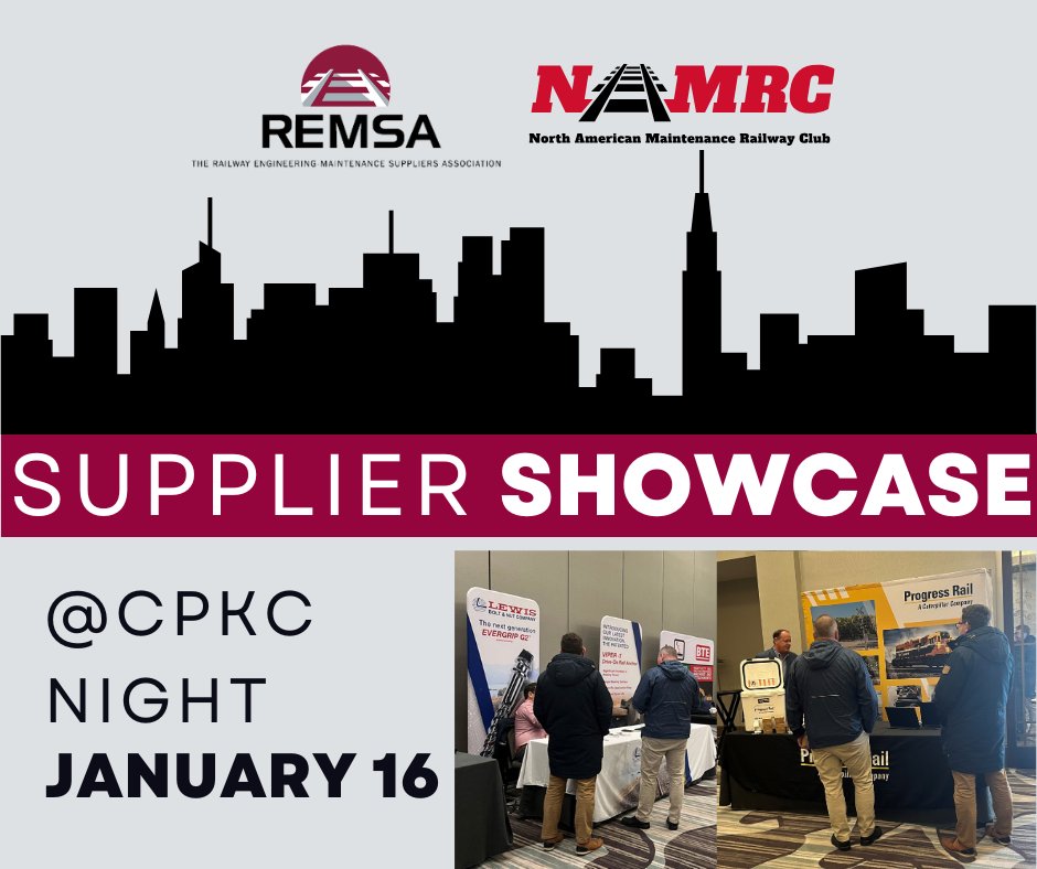 We're headed to Kansas City this week for our first Supplier Showcase of 2025 at North American Maintenance Railway Club CPKC Night! A few spots remain to exhibit: remsa.org/remsanamrc