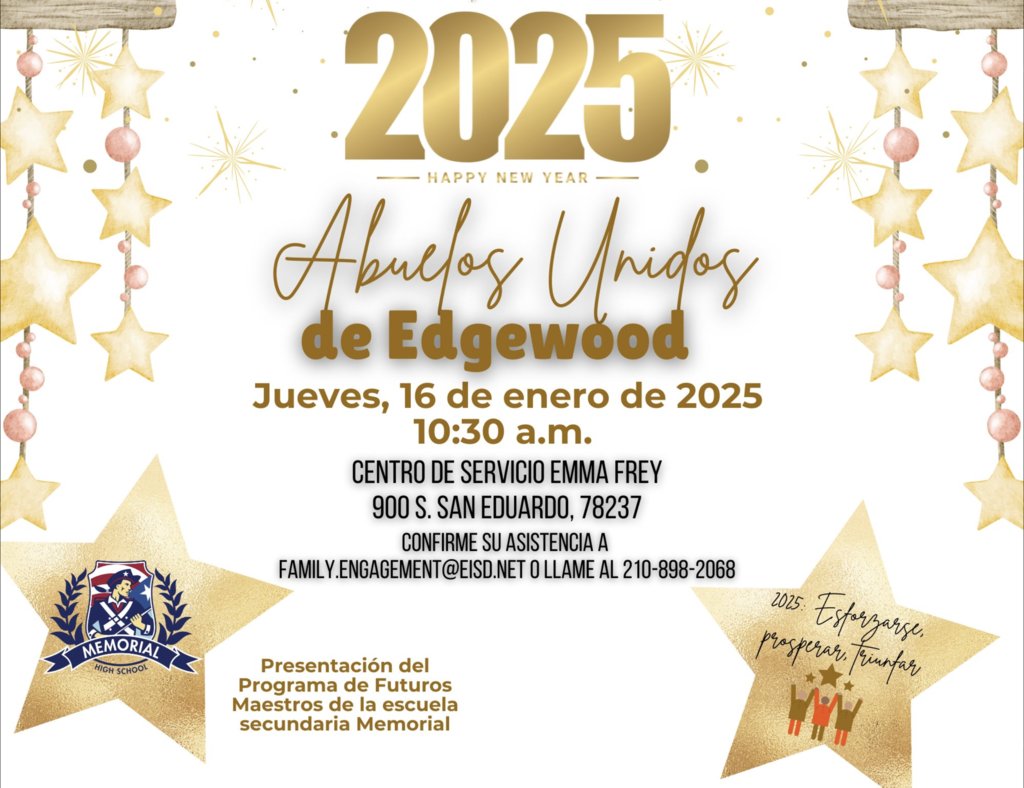 🌟 Join us for Abuelos Unidos de Edgewood! 🌟

📅 Thursday, Jan. 16
🕥 10:30 AM
📍 Emma Frey Service Center
Connect with fellow grandparents &amp; celebrate your vital role in our community.  #AbuelosUnidos #EdgewoodISD #EISDLegacy