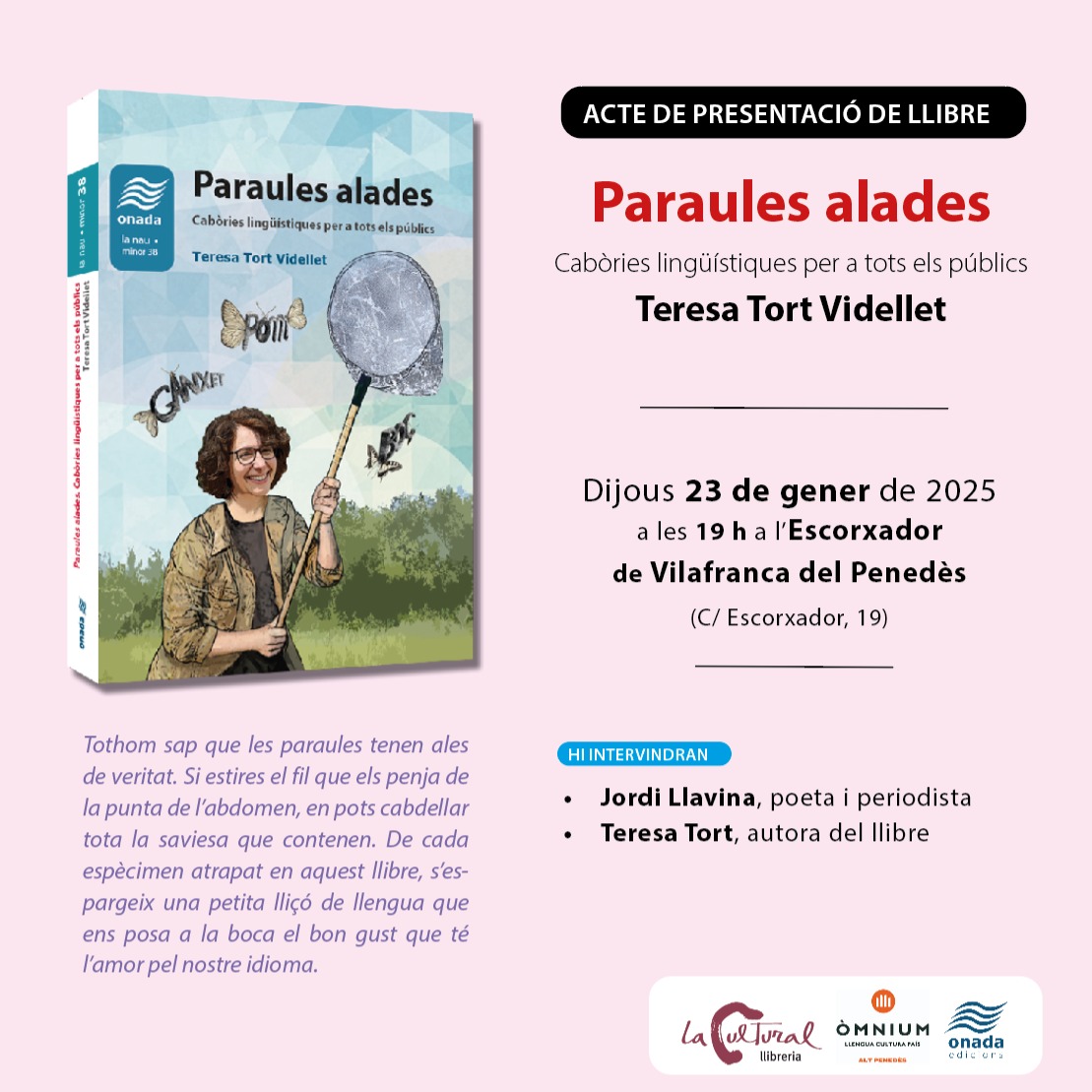 A la sala d'actes de l'Escorxador de Vilafranca ja ens esperen.

📆 Dijous, 23 de gener
🕖 A les 19 h

Amb la participació del poeta Jordi Llavina

Organitzen <a href="/Llib_LaCultural/">Llibreria La Cultural</a>
i <a href="/OmniumPenedes/">Òmnium Alt Penedès🎗</a>

cultura.vilafranca.cat/agenda/present…