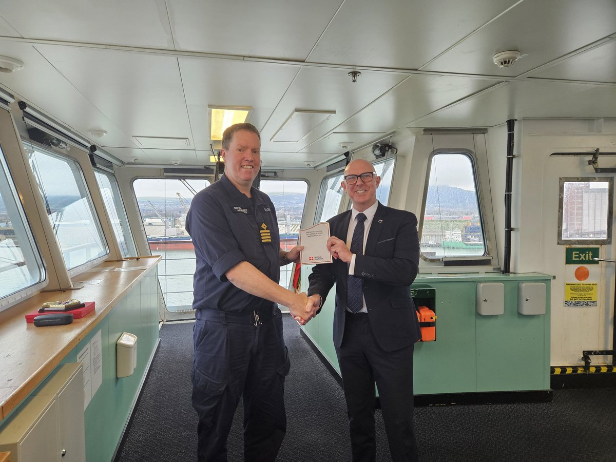 RFA Mounts Bay (@rfamountsbay) on Twitter photo Captain Allen exchanging plaques with Mr Gary Hall <a href="/BelfastHarbour/">BelfastHarbour</a> and CDR Tom Wardley <a href="/RNinScotland/">Royal Navy in Scotland</a> to commemorate the visit of <a href="/RFAMountsBay/">RFA Mounts Bay</a> to Belfast Captain Allen exchanging plaques with Mr Gary Hall <a href="/BelfastHarbour/">BelfastHarbour</a> and CDR Tom Wardley <a href="/RNinScotland/">Royal Navy in Scotland</a> to commemorate the visit of <a href="/RFAMountsBay/">RFA Mounts Bay</a> to Belfast