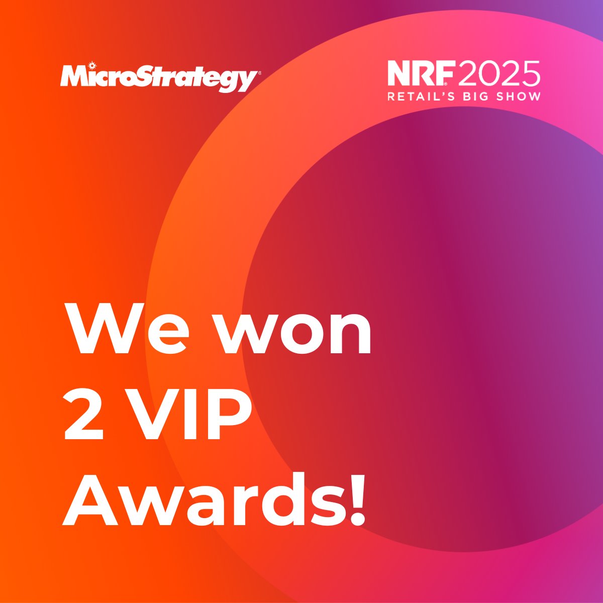 🎉 Huge news from #NRF2025: MicroStrategy wins 2 VIP Awards – Partner of the Year &amp; AI Innovation &amp; Application! 

From GenAI bots to retail transformation, we’re honored to empower the world’s top brands.
👉 ow.ly/b4Om50UFsy7 

#AI #RetailInnovation #DataDriven