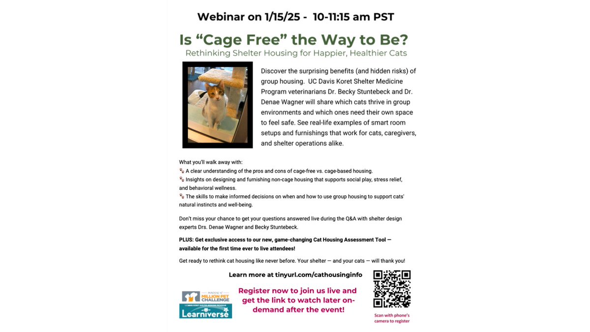 barbara_pointe's tweet photo. Don't miss this Wednesday free webinar provided by @ShelterMedicine "Is “Cage-Free” the Way to Be? Rethinking Shelter Housing for Happier, Healthier Cats" 👉https://t.co/yv6zDSoujv 

@KarenMessier RT
@acsarchitect RT https://t.co/D8OBRH58D4