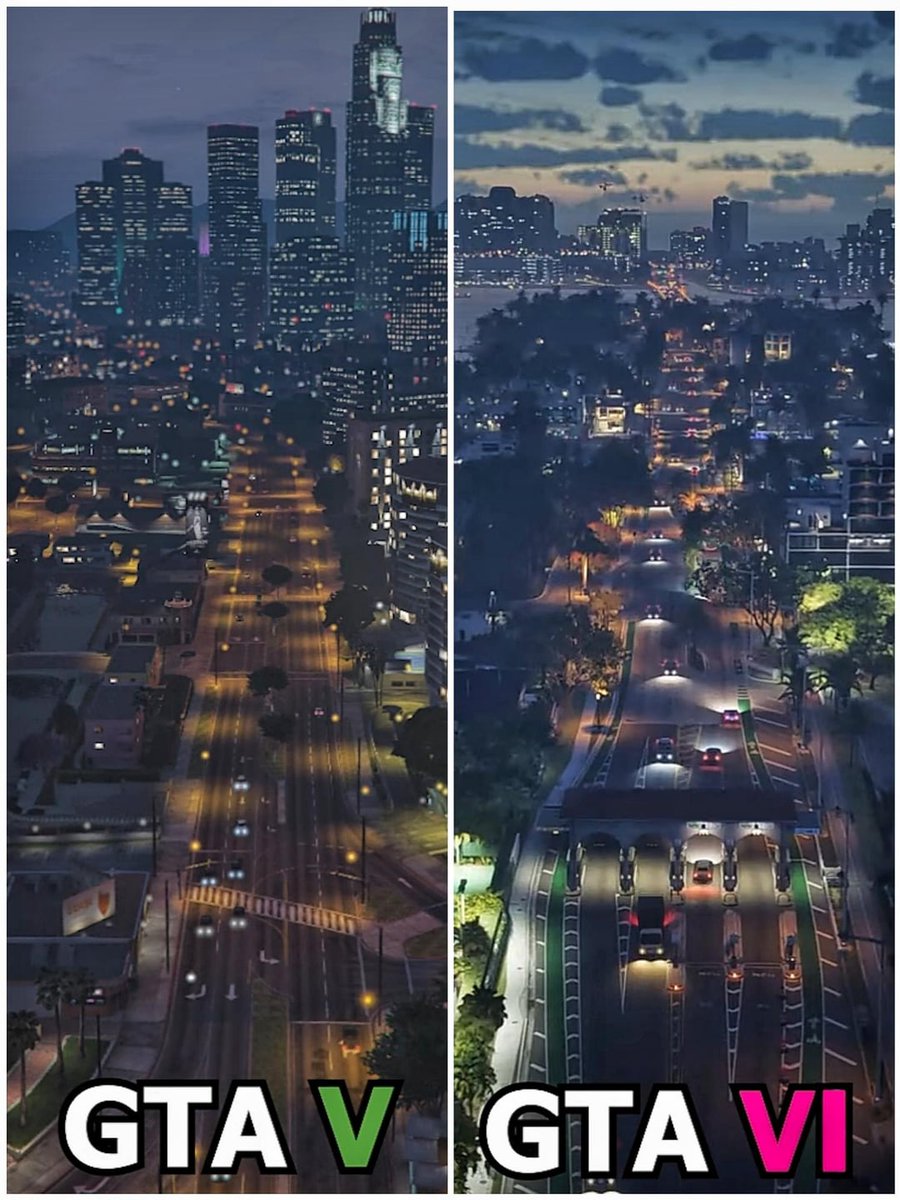 Gta V vs Gta VI 
City in Night comparison 
$GTAVI #GTAVI #GTA6