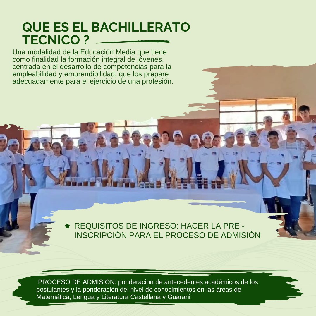 MgEscuela's tweet photo. Que es el Bachillerato Técnico?
Por qué ingresar a un Bachillerato Técnico?
Infórmate con nosotros..
Datos Interesantes
#formamos jóvenes todo terreno
Escuela Agrícola de Minga Guazú
@magparaguay https://t.co/rNxIFHNW2u
