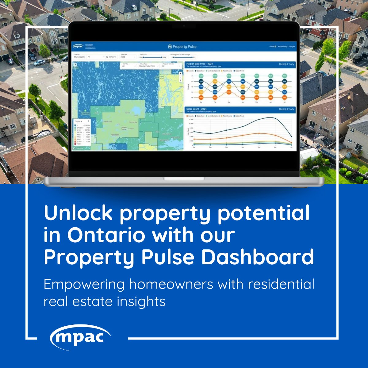 MPAC_Ontario's tweet photo. Our Property Pulse Dashboard in #AboutMyProperty gives current homeowners access to the latest residential sales data for Ontario's detached and semi-detached homes, townhomes, condos, and waterfront properties. 🏡 Start exploring: https://t.co/qRxffndnwS. #MPACdata #MPACinsights https://t.co/MwyPvWD62L