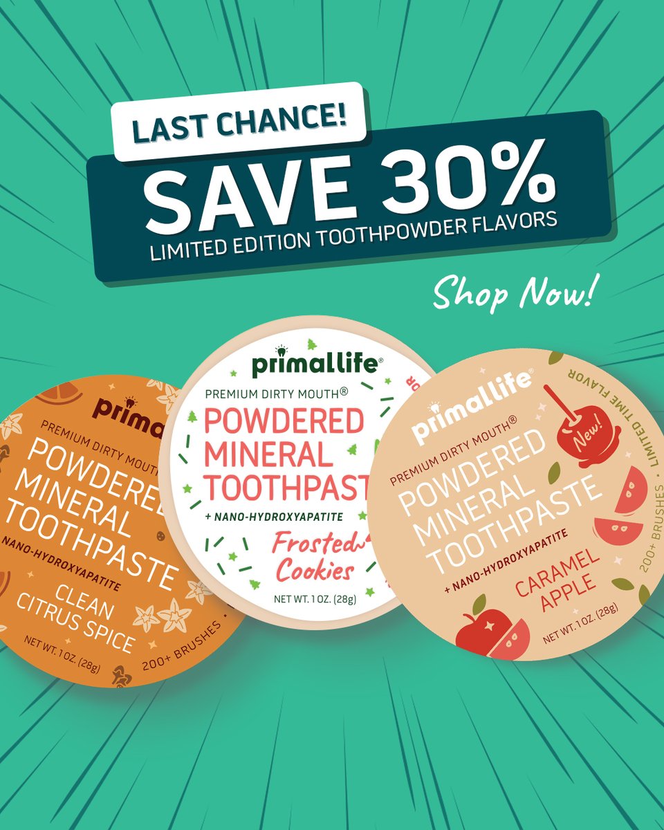 PrimalLifeOrg's tweet image. Don't miss your chance to try our limited edition flavor toothpowders — one last time! ✨ These delicious flavors are going bye-bye for good, and we're giving you 30% OFF to stock up! 😁 bit.ly/favoritesPLO
#PrimalLifeOrganic #Toothpowder