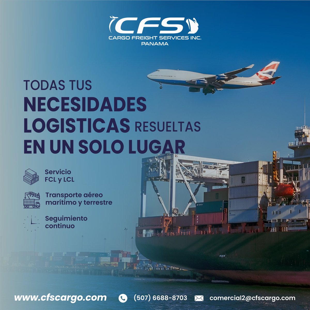 cfspanama's tweet photo. 🌍📦Ensure your logistics are coordinated with a partner that adapts to your needs. At CFS Panama, we provide comprehensive, customizable services tailored to the unique characteristics of your shipments. We simplify your logistics processes and handle your goods as if they were our own🚢🌎

Contact us:
Comercial2@cfscargo.com