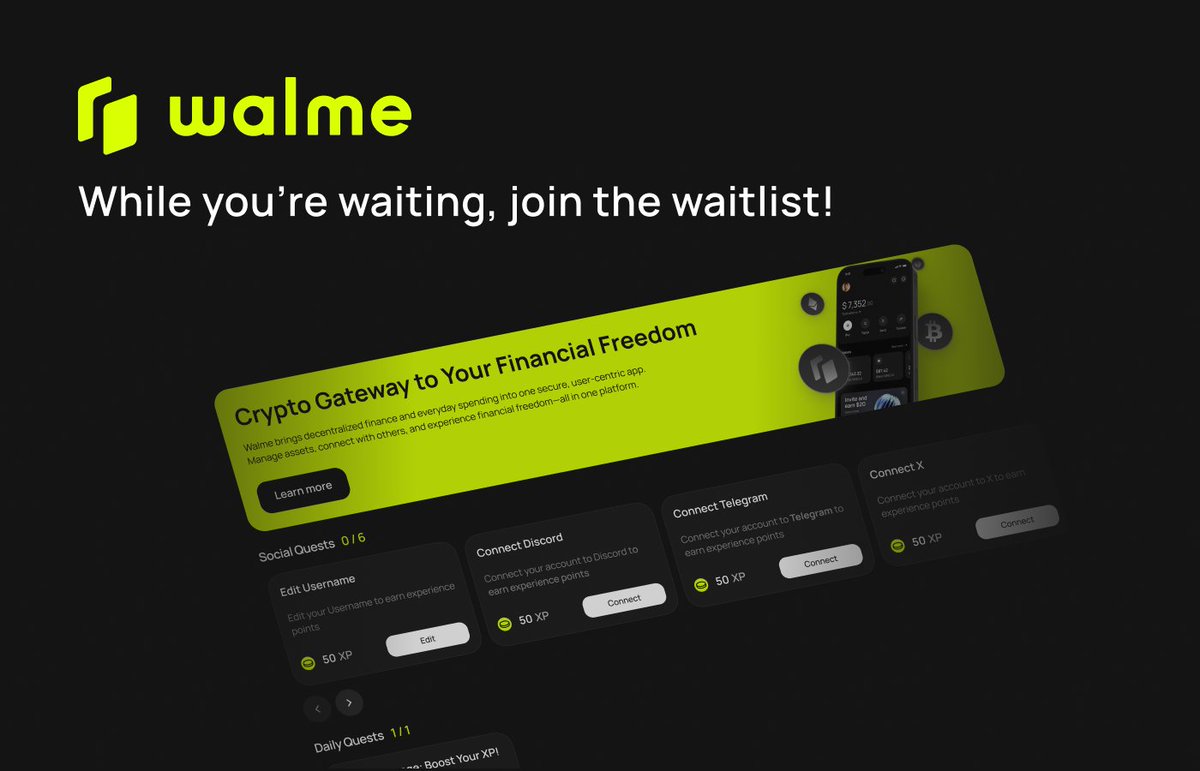 Walme's release is getting closer and closer!🔥 
And believe me, you don’t want to miss this opportunity.

But…

While you’re waiting, don’t forget to join the waitlist! 
It’s your chance to be part of the future of finance! 💸

🔗 Waitlist: waitlist.walme.io

P.S. We are