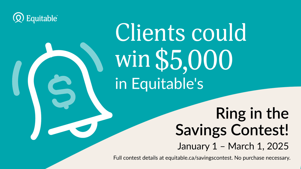 With the new year comes new contribution room for a TFSA &amp; RRSP. Ring in the Savings with Equitable®. 

You could win $5,000 with a deposit into an Equitable RRSP or TFSA from January 1 - March 1, 2025. 

No purchase necessary. Full contest details: equitable.ca/savingscontest