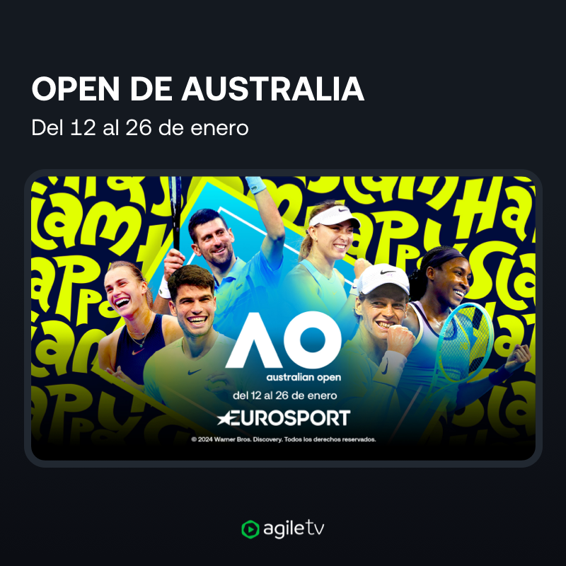 Lo mejores tenistas del mundo regresan al #OpenDeAustralia! 🏆

¡Vive la experiencia única que sólo <a href="/Eurosport_ES/">Eurosport.es</a>  te puede brindar!

Del 12 al 26 de enero, disfruta en calidad 4K en el dial 101 de tu Agile TV de todos los partidos del primer Grand Slam del año.🎾

#ElijoAgileTV