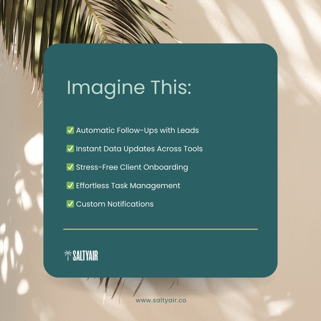 SaltyAirCo's tweet photo. Wait… no coding? Yes, it’s possible. Here’s how we make automation easy. 

No-code tools like Zapier and https://t.co/gSKx15e4Xq allow us to create seamless workflows without needing to write code, saving you time and stress.

Tag a business owner who NEEDS this in their life! https://t.co/G9LlNvXPiY