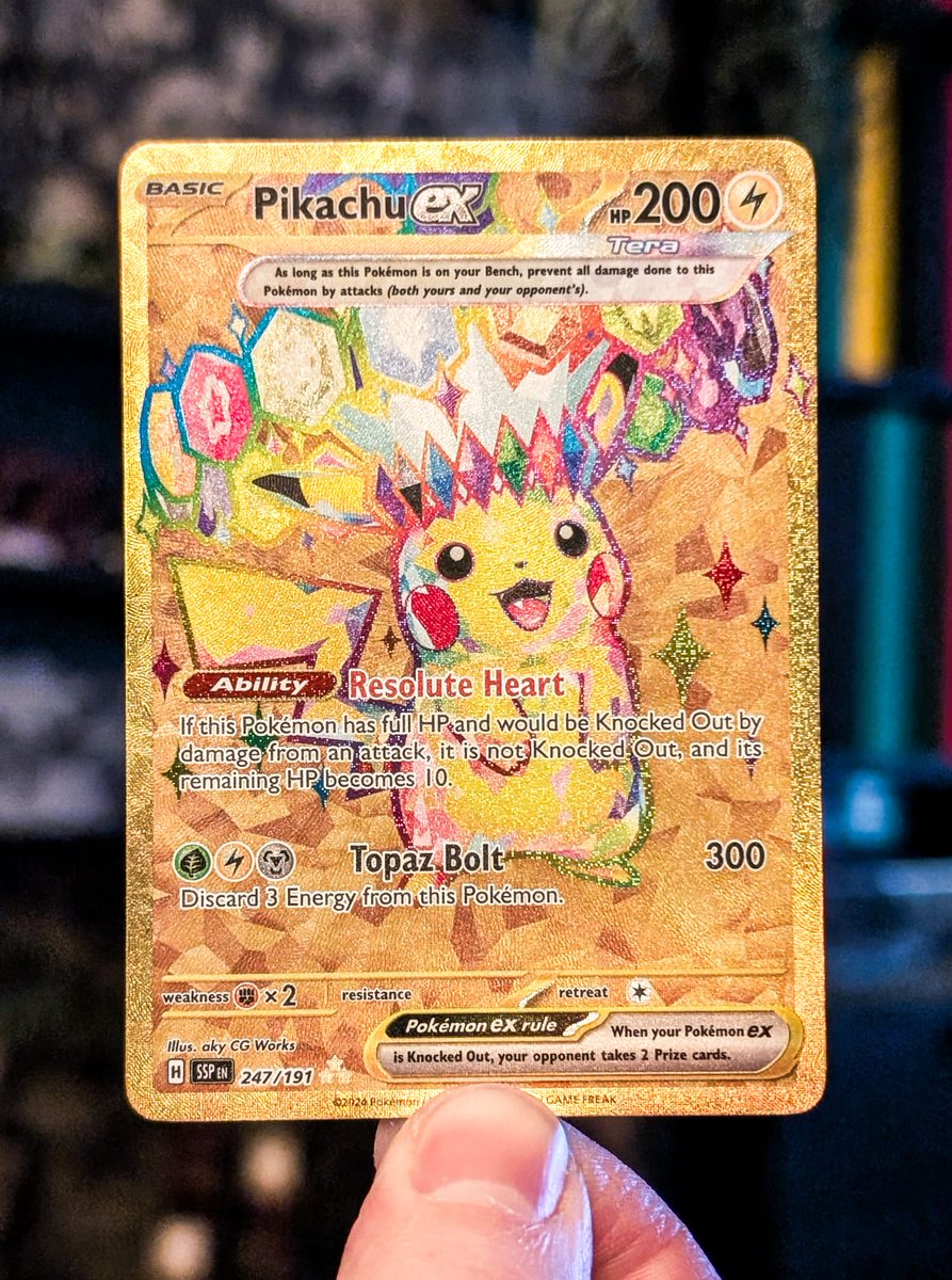 GyldenKing's tweet photo. A little bit of fortune from a few packs of Surging Sparks today. A glorious golden monarch Pikachu. 👑 https://t.co/kY2idlZjbN