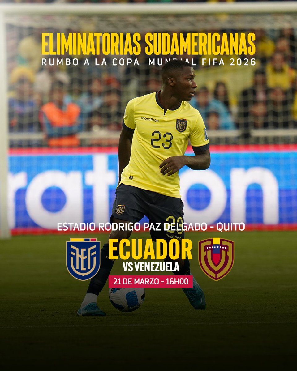 ¡Nos vemos en Marzo! 🏟️

Viernes, 21 de marzo - 16h00
Estadio Rodrigo Paz Delgado, Quito

¡Vamos La Tri!🇪🇨

Más información: fef.ec/eliminatorias-…