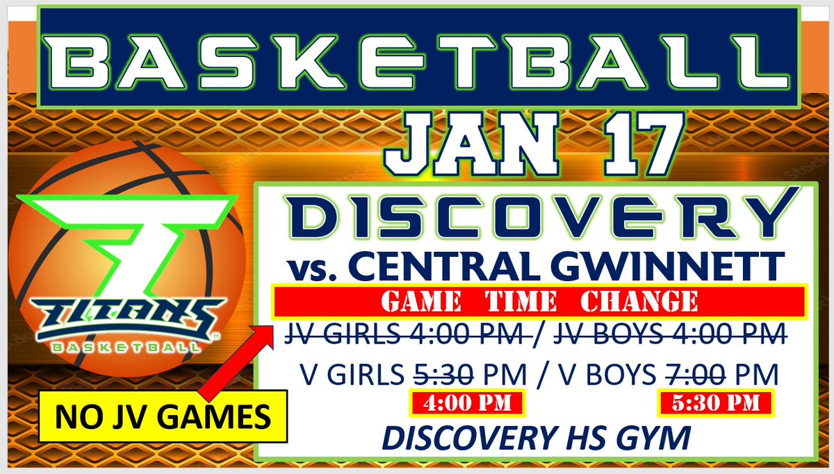 DiscoveryAthletics (@dhs_titans) on Twitter photo BASKETBALL DATE CHANGE
<a href="/DiscoveryTitans/">DiscoveryTitans</a> <a href="/DHSTitansHoops/">Discovery Basketball</a> <a href="/disco_ladyhoops/">Discovery Women’s Basketball</a> BASKETBALL DATE CHANGE
<a href="/DiscoveryTitans/">DiscoveryTitans</a> <a href="/DHSTitansHoops/">Discovery Basketball</a> <a href="/disco_ladyhoops/">Discovery Women’s Basketball</a>