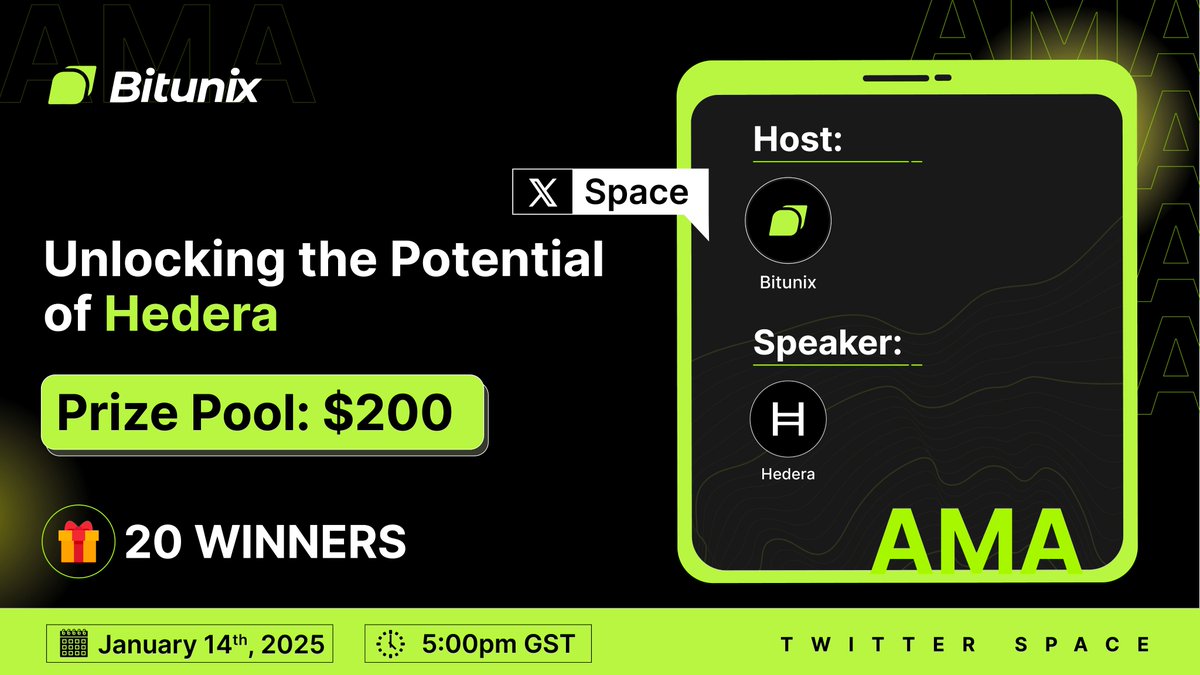 𝗝𝗼𝗶𝗻 𝘁𝗵𝗲 𝗨𝗹𝘁𝗶𝗺𝗮𝘁𝗲 𝗔𝗠𝗔: 🎙 Unlocking the Potential of  @Hedera 📆 Date: January 14th, 2025 ⏰ Time: 5:00 PM GST 🎁 Prize Pool: $200  🎥 Host: @BitunixOfficial 🎙 Speaker: @VigneshRaja85 - HBAR