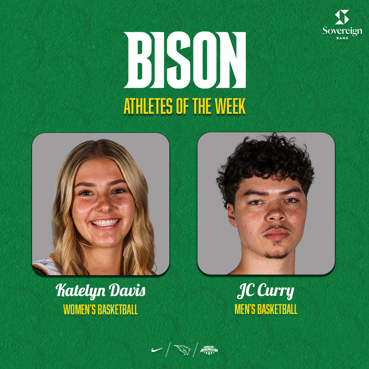 Here are your Sovereign Bank Bison Athletes of the Week! #OnToVictory 

<a href="/OBU_WBBall/">OBU Women’s Basketball</a>'s <a href="/Katedavis2024/">Katelyn Davis</a> averaged 13.5 points, hit 50% from 3 &amp; blocked 2 shots! 

<a href="/OBU_MBBall/">OBU Men's Basketball</a>'s <a href="/jccurry6/">johnny curry (JC)</a> scored 21 at Harding, averaged 12.5 overall &amp; hit 56% from the field!