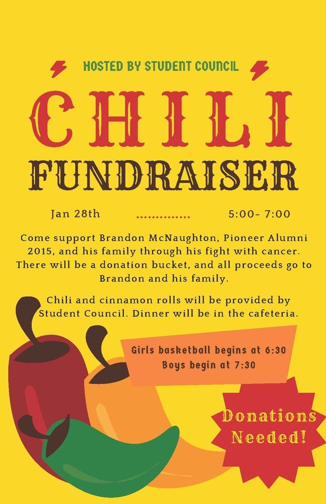 Chili Fundraiser for Brandon McNaughton, Pioneer Alumni 2015.