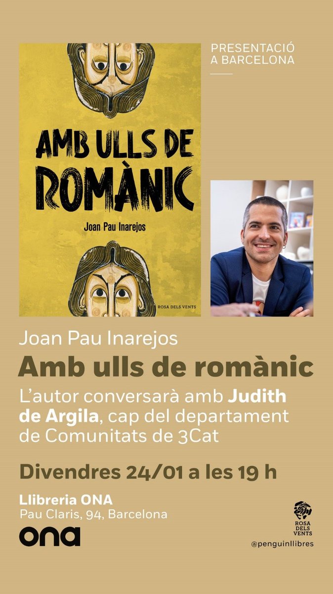 Vindreu? 🙃

📖 Presentació del llibre #AmbUllsDeRomànic 

🗓️Divendres 24 de gener (19h) a <a href="/OnaLlibres/">Ona Llibres</a> amb <a href="/jargila/">Judith de Argila</a> 

📍c/ Pau Claris, 94 Barcelona