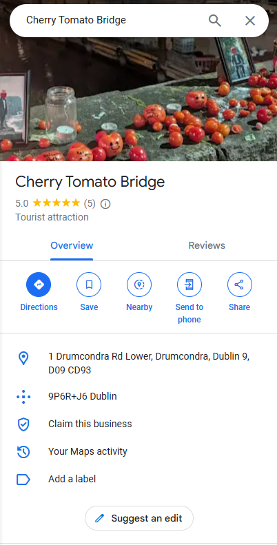 Cherry Tomato Bridge is now on Google Maps as a Tourist Attraction...
