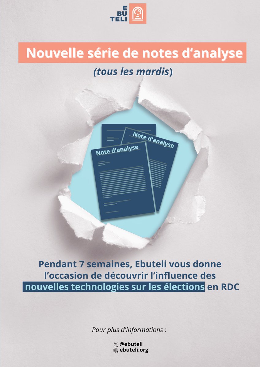 🚨 Ne manquez pas le rendez-vous de chaque mardi. <a href="/ebuteli/">Ebuteli</a> vous propose des analyses profondes sur la technologie et les élections en #RDC. 

👉 Retrouvez nos notes sur ebuteli.org