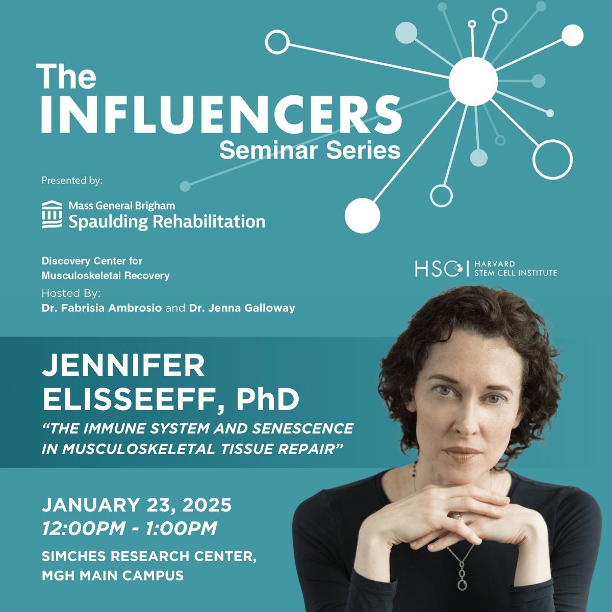 Discovery Center for Musculoskeletal Recovery (@spauldingmsk) on Twitter photo SEASON FINALE! Join us on January 23rd with Jennifer Elisseeff, PhD, Johns Hopkins University presenting, "The Immune System and Senescence in Musculoskeletal Tissue Repair." Register here- forms.gle/VFEC8Uk4grpNe2…
<a href="/JohnsHopkins/">Johns Hopkins University</a> <a href="/SpauldingRehab/">Spaulding Rehab</a> <a href="/harvardstemcell/">HSCI</a> SEASON FINALE! Join us on January 23rd with Jennifer Elisseeff, PhD, Johns Hopkins University presenting, "The Immune System and Senescence in Musculoskeletal Tissue Repair." Register here- forms.gle/VFEC8Uk4grpNe2…
<a href="/JohnsHopkins/">Johns Hopkins University</a> <a href="/SpauldingRehab/">Spaulding Rehab</a> <a href="/harvardstemcell/">HSCI</a>