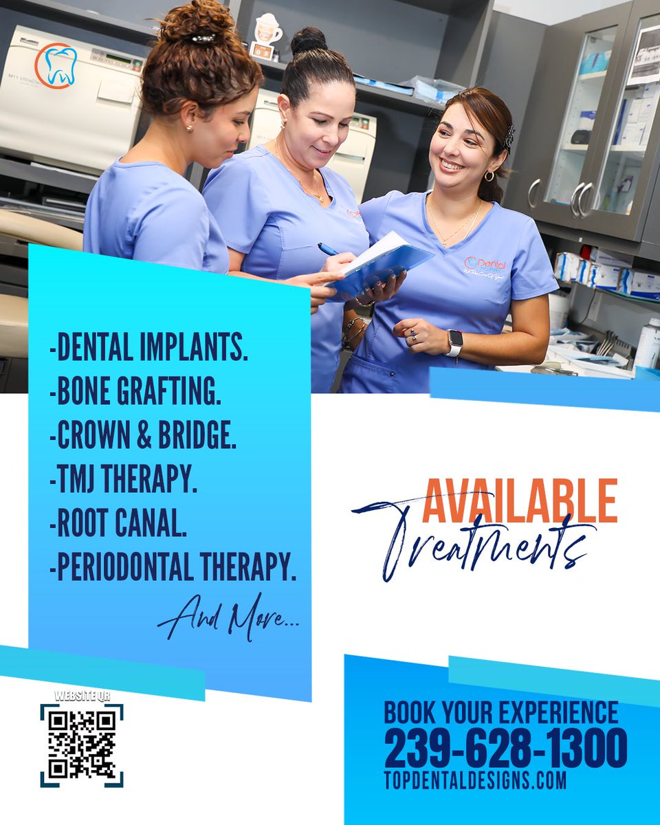 mydentaldesigns's tweet image. We offer a wide variety of services for the whole family. 

If you are experiencing dental problems or need a cleaning,🦷🪥 please call us at 239-628-1300 or book online at topdentaldesigns.com

☎️Book your appointment today!!

#swfldentalcare #dentalsolutions #dentalclinic