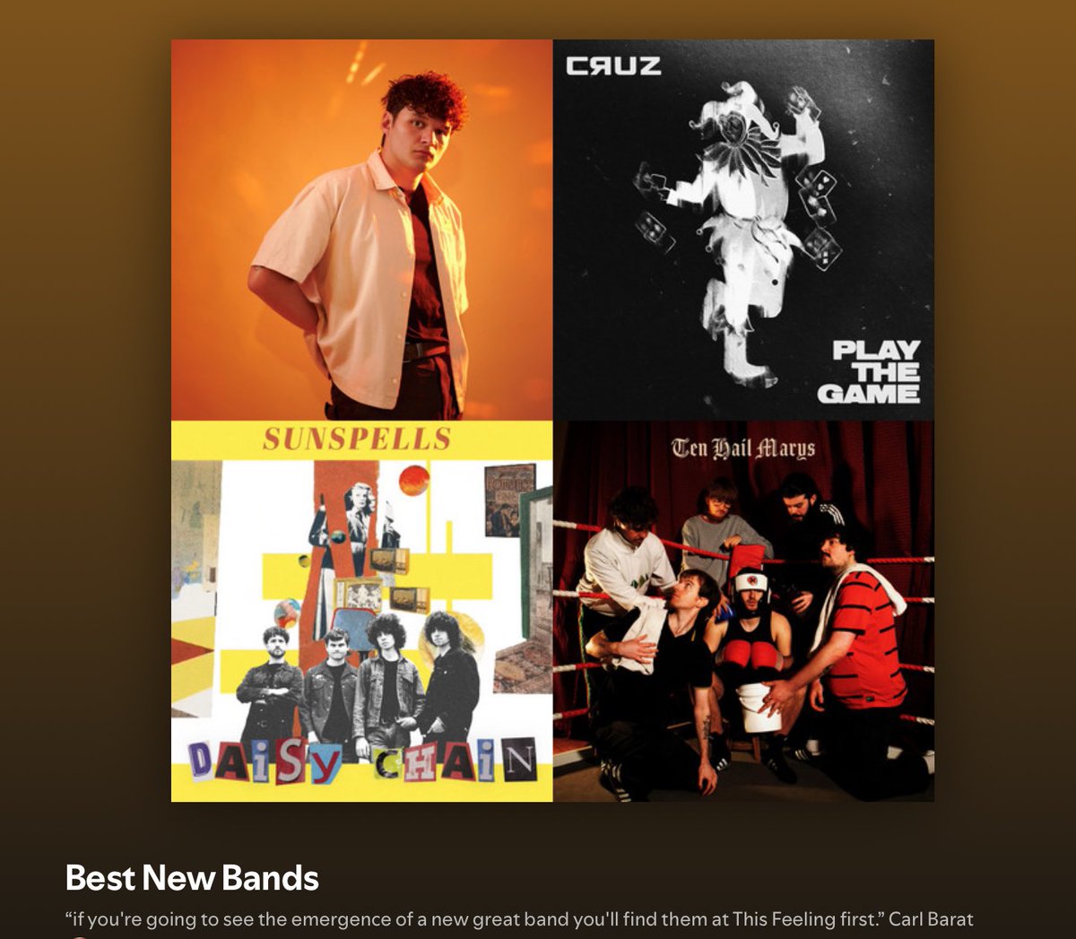 This Feeling (@this_feeling) on Twitter photo The first playlist of what is going to an amazing year for guitar music 😍 Best New Bands playlist adds 01/2025 🎸🔥
<a href="/FinnForster1/">Finn Forster</a>
<a href="/band_cruz/">CRUZ</a>
<a href="/Dictator_Band/">Dictator</a>
<a href="/Montello_Band/">Montello</a>
<a href="/oliviaboothmus1/">Olivia_Booth_Music_uk</a>
<a href="/tnwofficial_/">Tuesday Night Whites</a>
<a href="/RatoonBand/">RATOON</a>
<a href="/Pablo_Carrizo_/">Pablo Carrizo</a> & more!
🔊 open.spotify.com/playlist/3ku8L… The first playlist of what is going to an amazing year for guitar music 😍 Best New Bands playlist adds 01/2025 🎸🔥
<a href="/FinnForster1/">Finn Forster</a>
<a href="/band_cruz/">CRUZ</a>
<a href="/Dictator_Band/">Dictator</a>
<a href="/Montello_Band/">Montello</a>
<a href="/oliviaboothmus1/">Olivia_Booth_Music_uk</a>
<a href="/tnwofficial_/">Tuesday Night Whites</a>
<a href="/RatoonBand/">RATOON</a>
<a href="/Pablo_Carrizo_/">Pablo Carrizo</a> & more!
🔊 open.spotify.com/playlist/3ku8L…