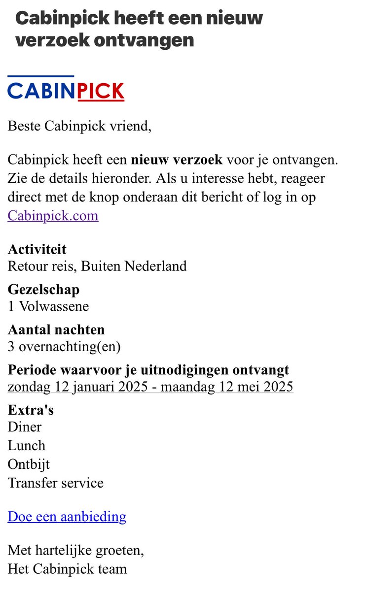 We hebben weer een geweldig verzoek binnen@en Cabinpick groeit en bloeit iedere dag weer.