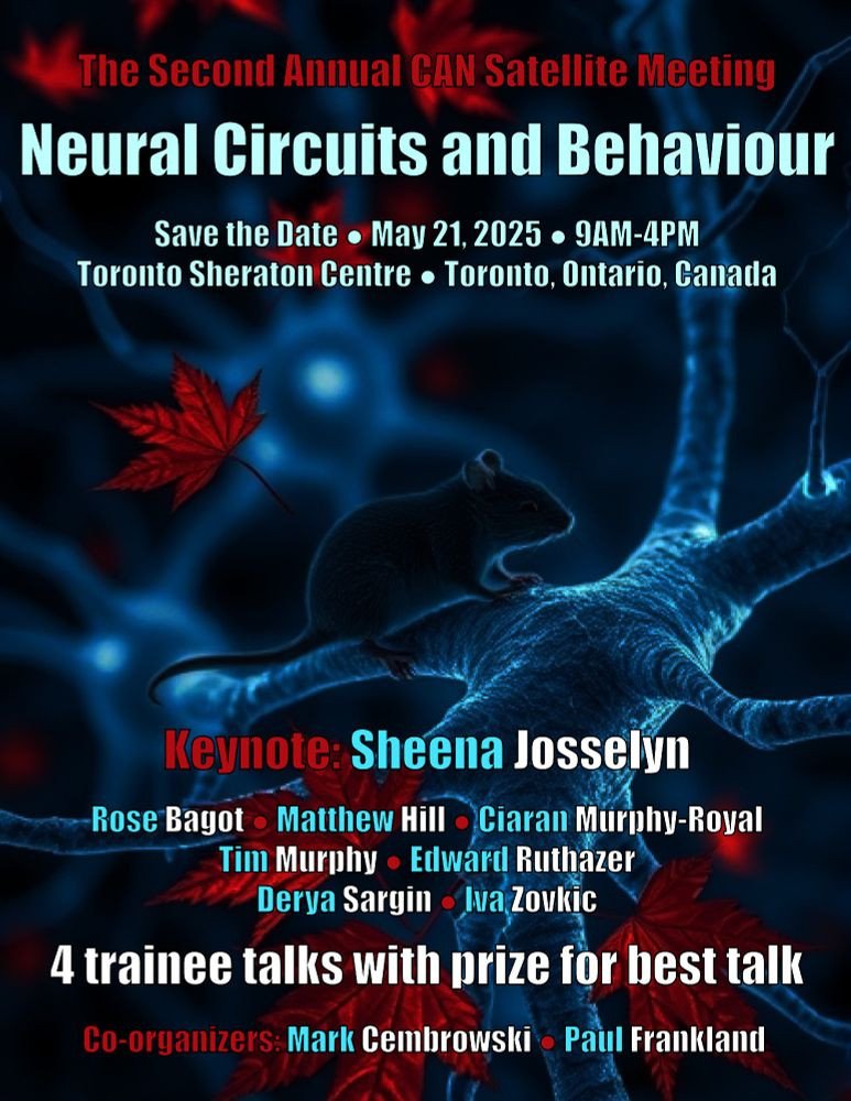 The second iteration of our <a href="/CAN_ACN/">CAN ACN</a> Neural Circuits and Behaviour satellite will be at the Sheraton Centre, Toronto on May 21st. Registration details coming soon!