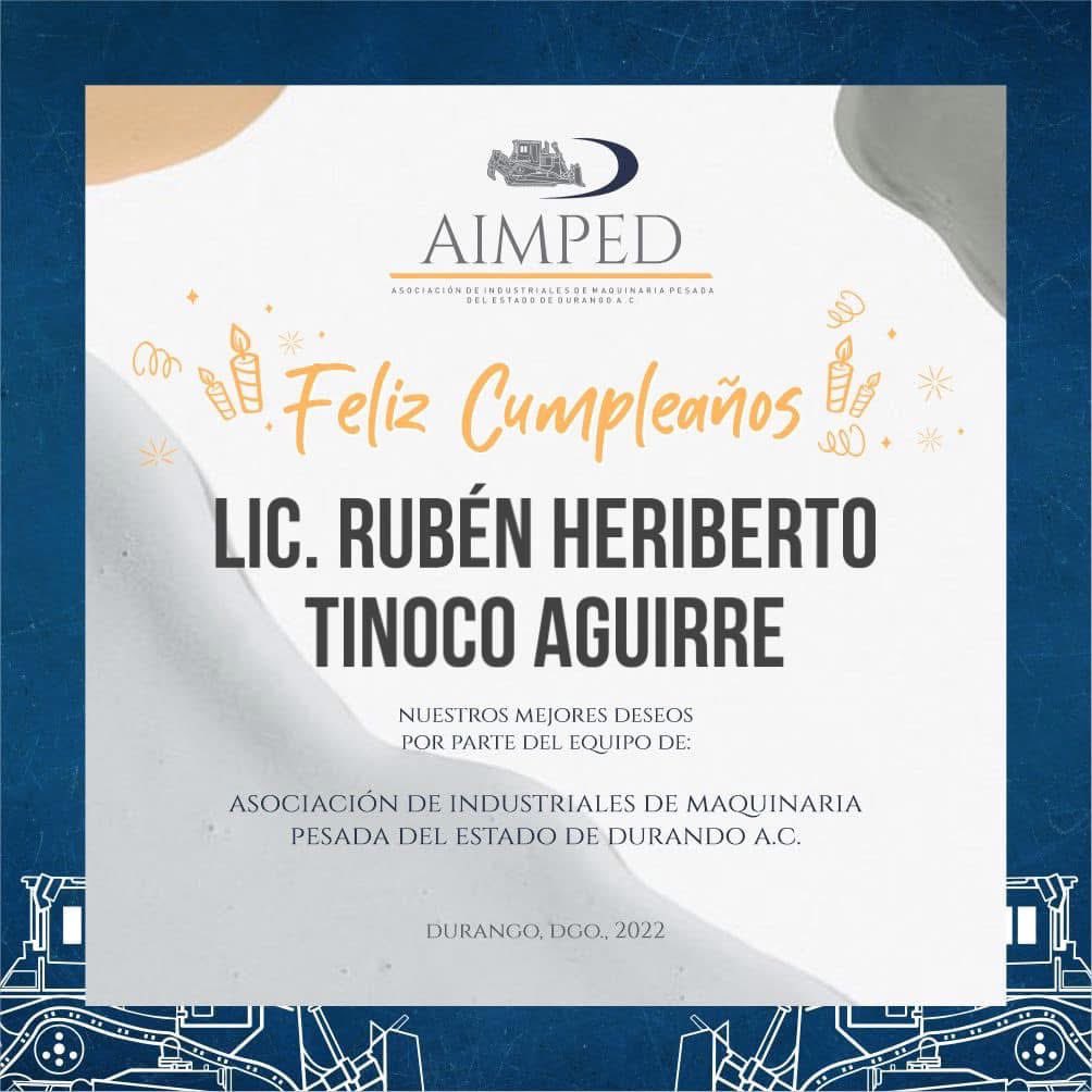 Muchas Felicidades al Lic. Rubén Heriberto Tinoco Aguirre, por su cumpleaños, le mandamos un fuerte abrazo y nuestros mejores deseos siempre! De parte de todo el equipo de Maquinaria Pesada.