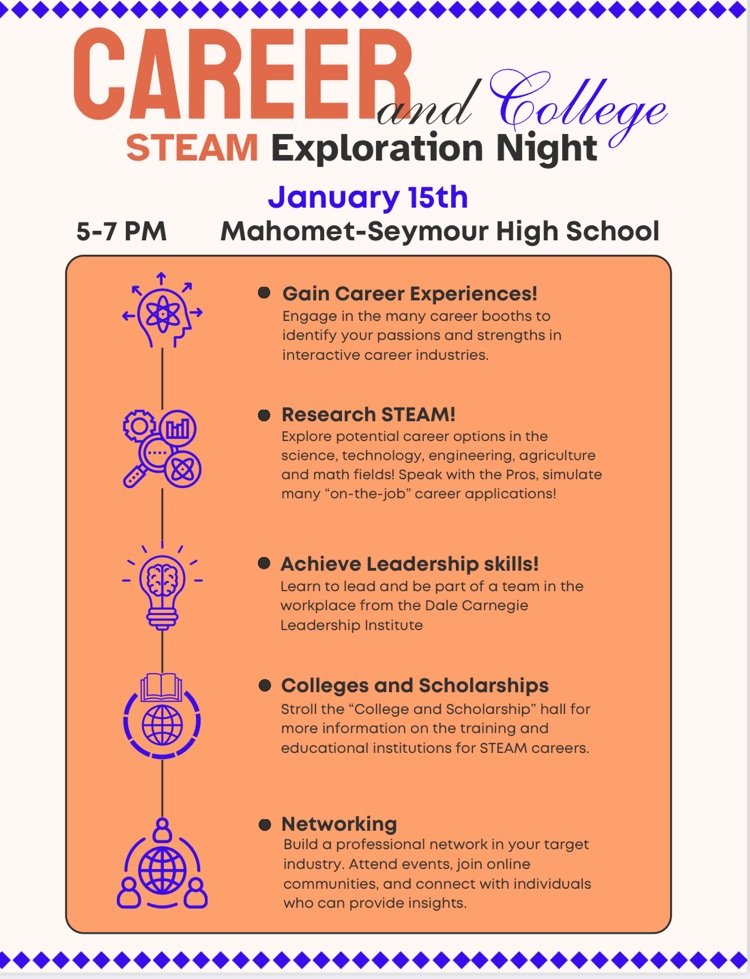 Don't miss out on leadership workshops and our career and collegiate exploration night Wednesday from 5-7 pm at the high school!