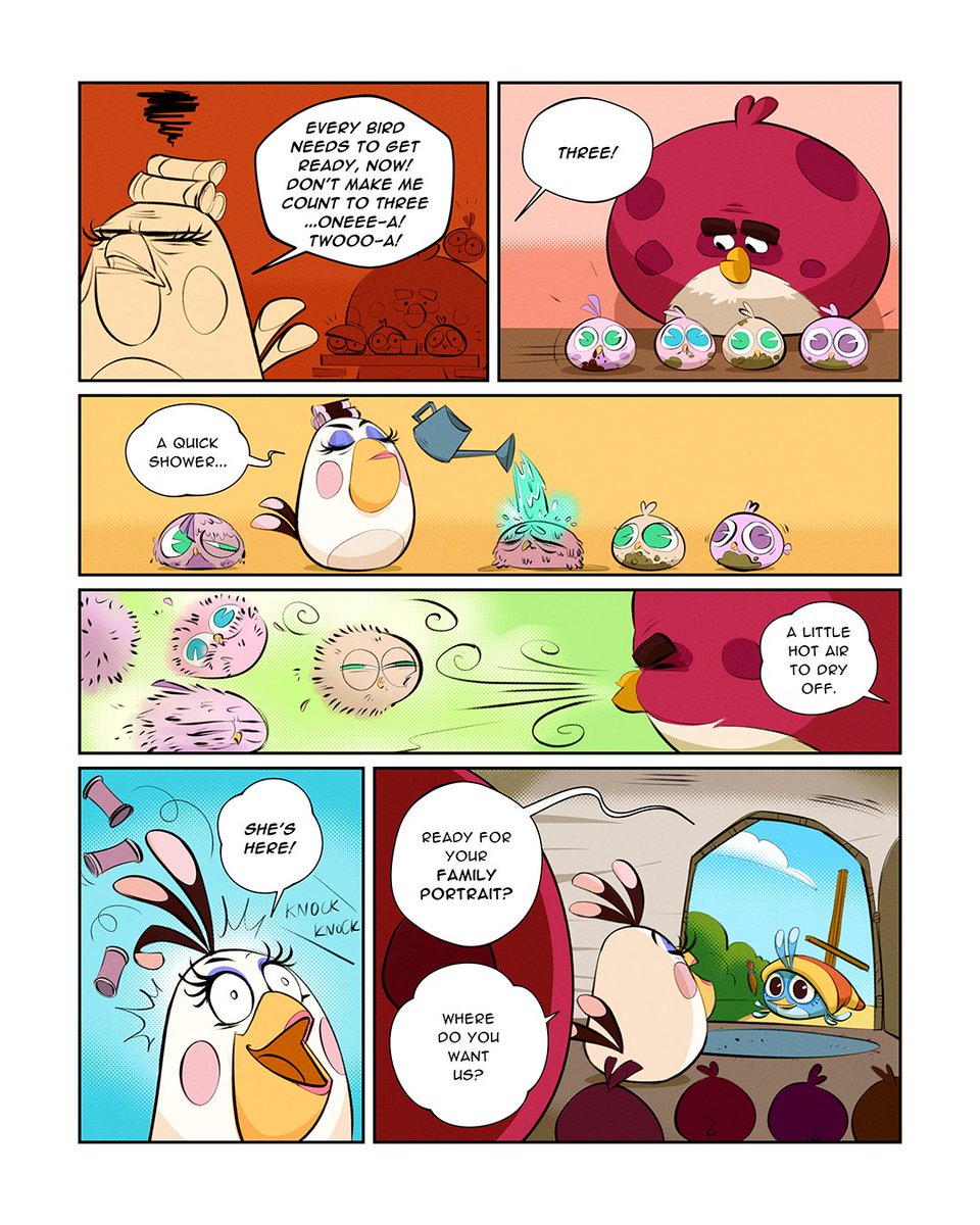 AngryBirds's tweet photo. i've always found terence to be cool and rugged, but that silence of his *can* be deafening. in this Angry Birds 15th Anniversary Comic, terence can't quite find the words when things get messy. willow takes it very well! https://t.co/gR9TbopEfZ