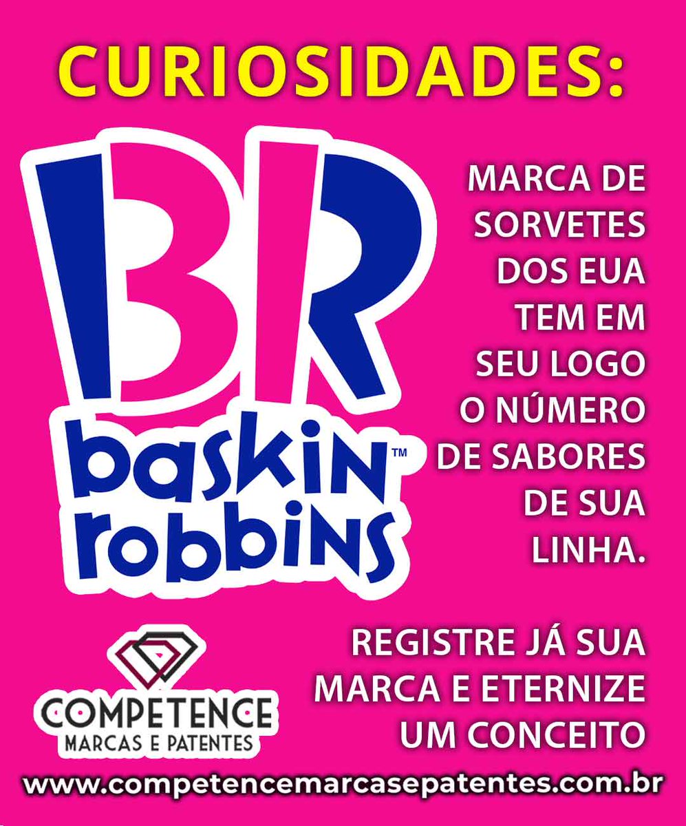 competencemp's tweet photo. CURIOSIDADES
Baskin Robbins é a maior rede de lojas de sorvetes do mundo.
Registre já sua marca e eternize também um conceito!
A Competence existe para te ajudar a proteger sua marca!
#competencemarcas #competencemarcasepatentes #marcaepatente #marcaregistrada #marcas #patente https://t.co/EUN1WN4kmQ