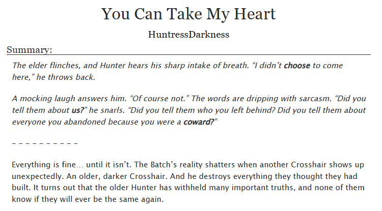 Huntress9901's tweet photo. Chapter 3 of You Can Take My Heart!!!

https://t.co/uLNalCN144

#thebadbatch #cloneshipping #crosshunt #polybatch #selfcest https://t.co/7DcI3Cpbwx