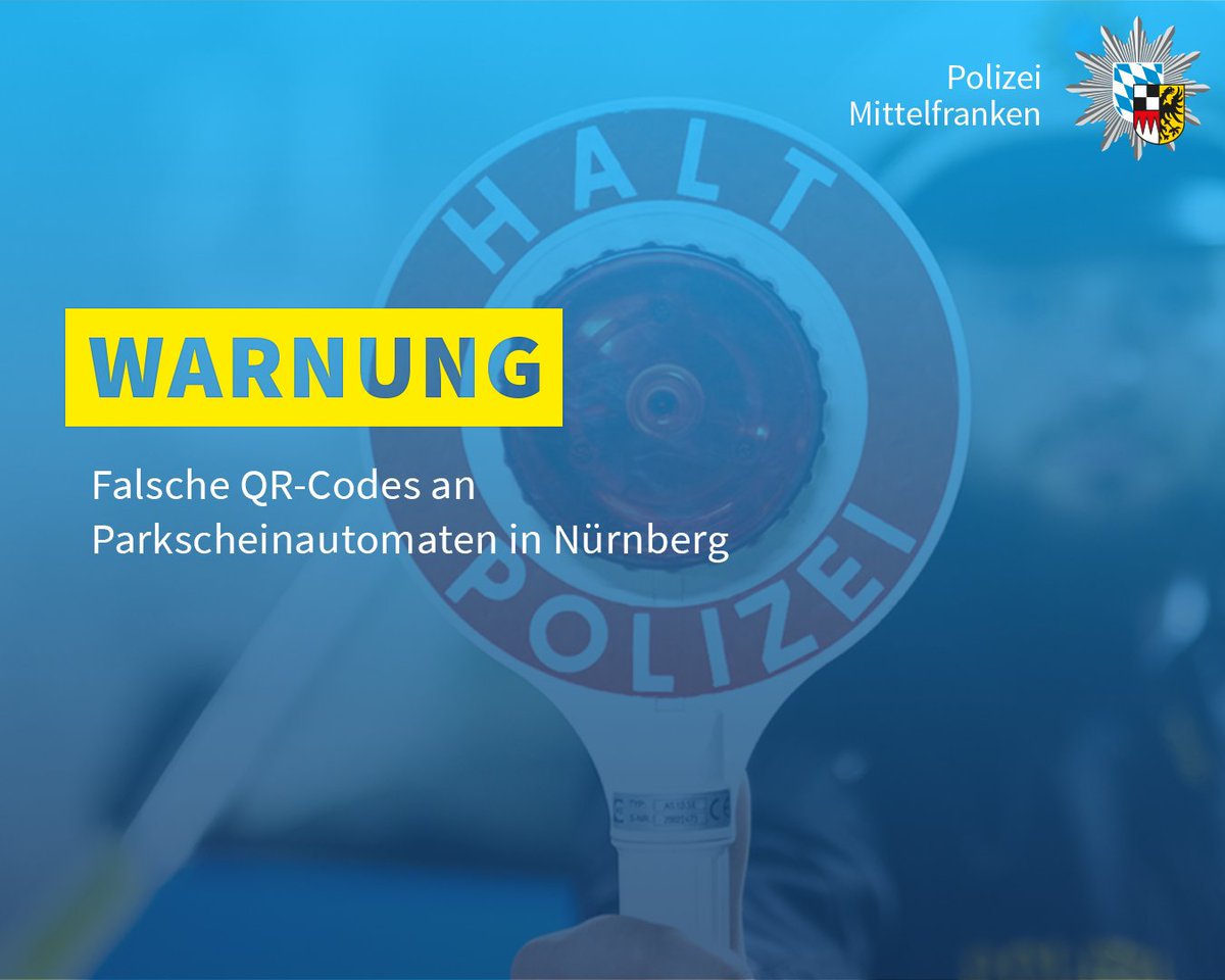 PolizeiMFR's tweet image. +++ #Warnung vor gefälschten QR-Codes an Parkautomaten +++
In Nürnberg sind gefälschte QR-Codes an Parkautomaten aufgetaucht! Diese leiten auf gefälschte Webseiten weiter. Bitte nutzt die QR-Codes vorübergehend nicht. Nur offizielle Apps verwenden oder bar am Automaten bezahlen.