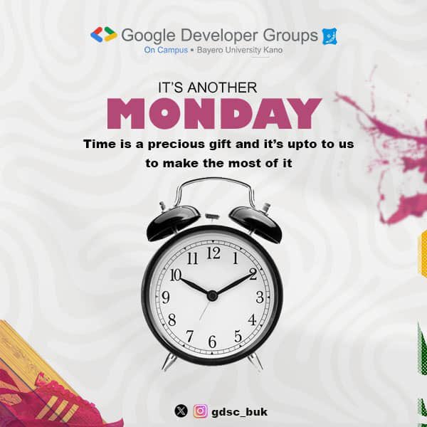 It’s A New Week!
Here’s to A Productive And Inspiring Week Ahead ⚡️

#gdgoncampus #gdgbuk 
#productivity #growth