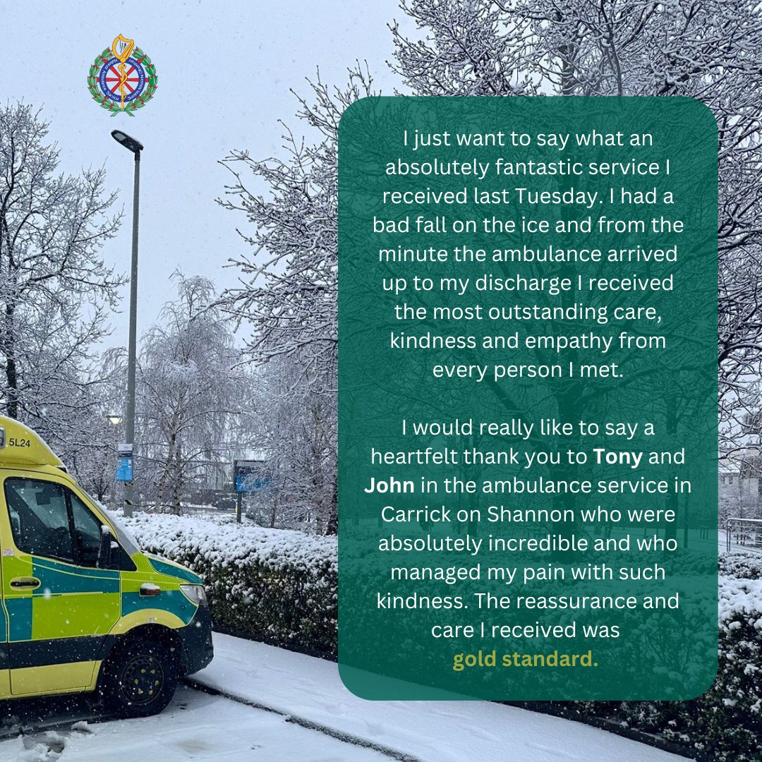 We received this lovely compliment from Caoive  through #YourServiceYourSay this week after she had a scary experience during the cold snap.

If you'd like to share your experience with NAS, you can send us a message here or fill in a feedback form: www2.hse.ie/services/forms…