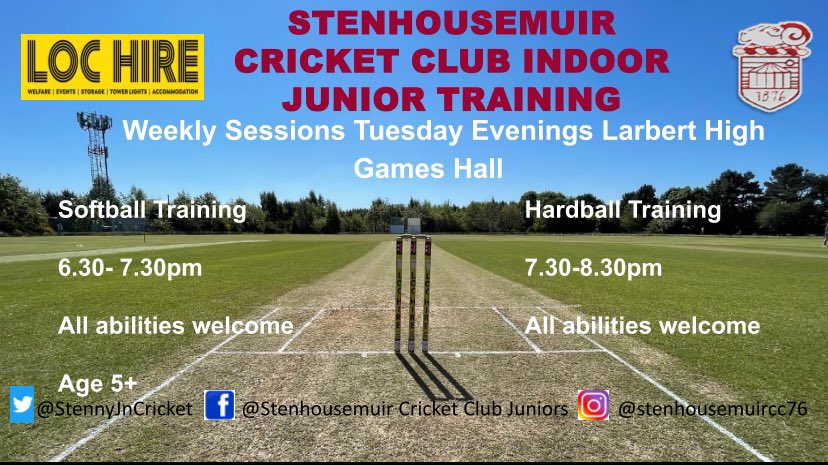 🚨Indoor Training is Back 🚨

Block 2️⃣ starts tomorrow evening👍

📍Larbert High School
📆 Tuesday evenings
⏰U12 6.30-7.30pm over 12 7.30-8.30pm