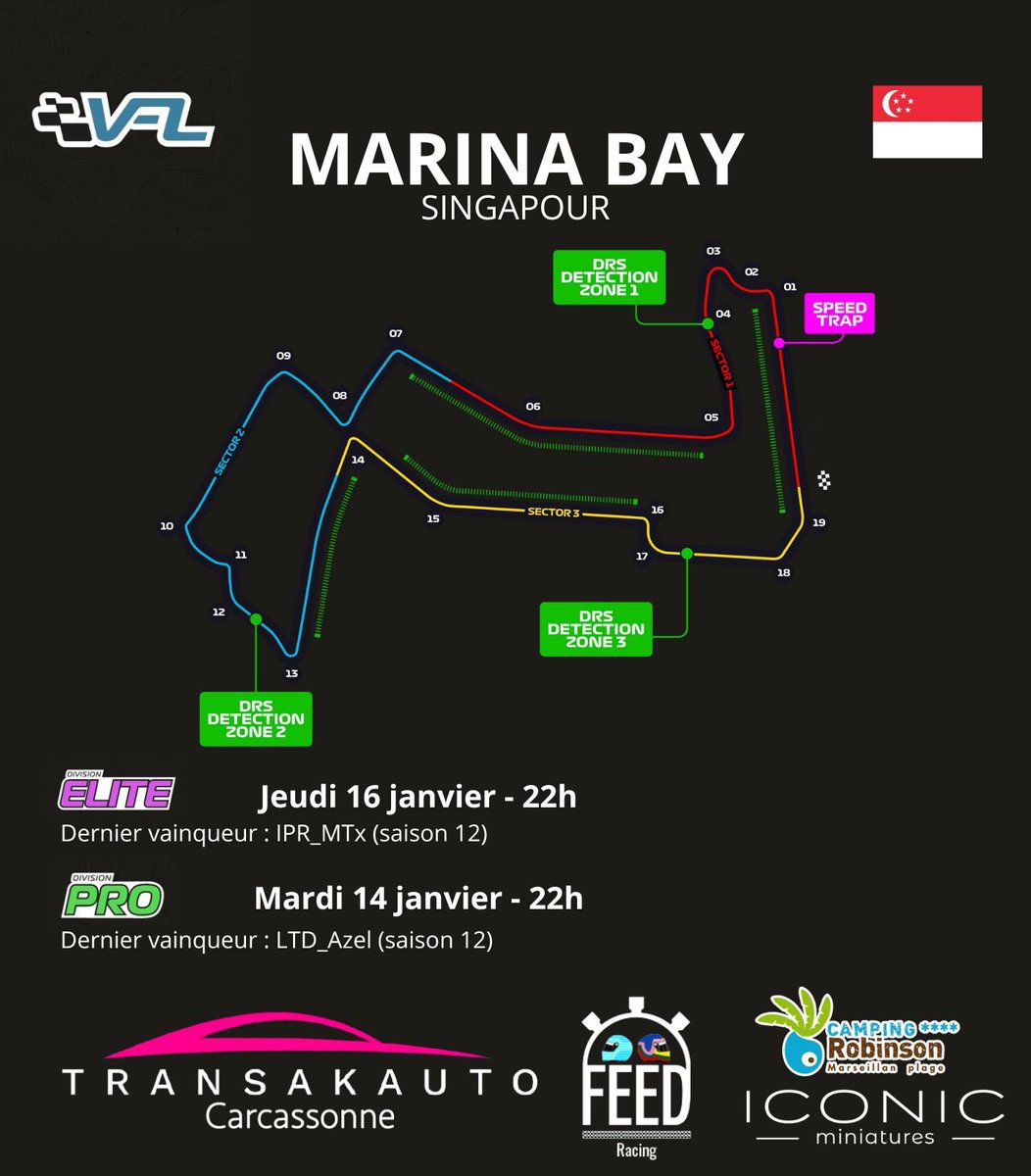 🏁 [VFL] Saison 14 - Course 7 🇲🇨

Déjà l'antépénultième épreuve de la saison de la VFL, cette semaine sur le tracé urbain de Singapour, pour une course nocturne qui s'annonce très difficile pour les pilotes. 

📹 À suivre mardi et jeudi à 22h sur la chaîne des Pirates