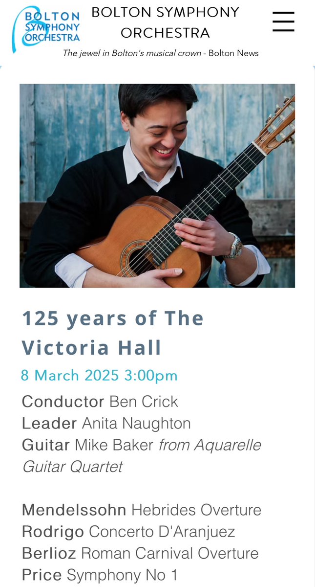 MBaker_Guitar's tweet photo. Really looking forward to performing Rodrigo’s magnificent #Aranjuez concerto with @BoltonSymphony in March. 

If you’re free, please do come along and show support this fantastic orchestra. It’s going to be a wonderful programme! 

Book tickets here:

https://t.co/tNlUoFfgPf https://t.co/cJFMDfhsW2
