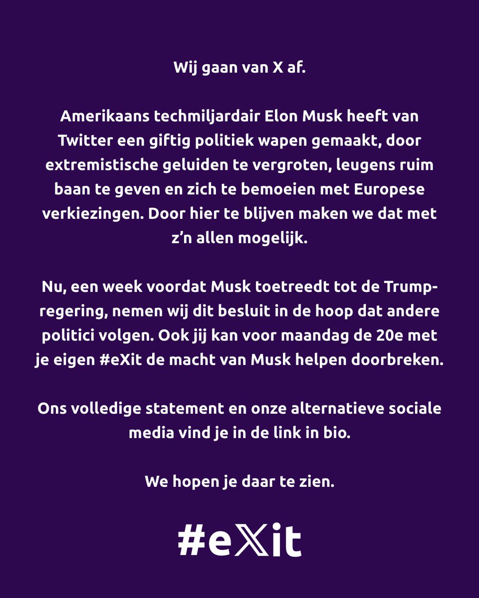 Het is tijd voor een #eXit. 
Lees ons volledige statement op: loom.ly/nbuNPKY

#Volt #FutureNow #eXit #TWexit