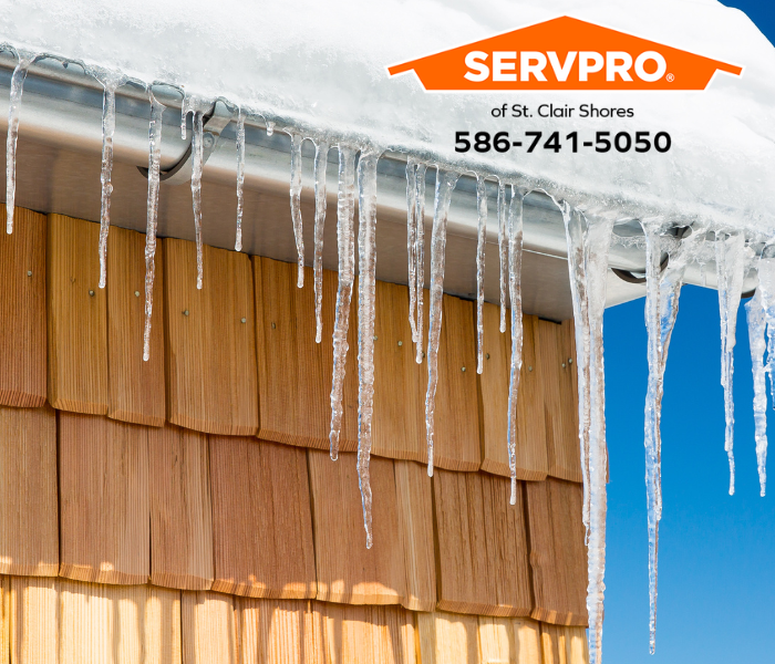 SERVPROSCS's tweet image. When your home or commercial business has ice dam damage, our local St. Clair Shores team is Here to Help. ® Call us today at 586-741-5050.